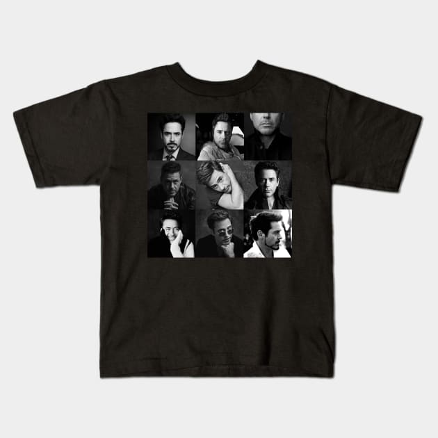 Robert Downey Junior collage black and white Kids T-Shirt by Athira-A